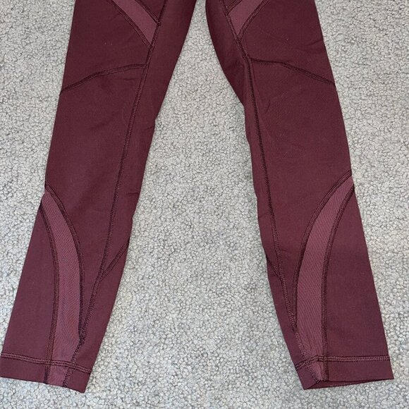 Lululemon High Times Tights Leggings Wrap Mesh in Bordeaux Worn w/Pilling Size 4 - Picture 4 of 9